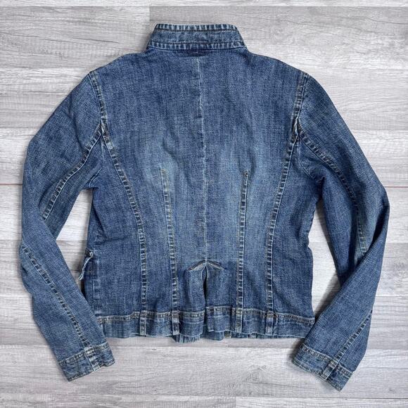 Denim Jacket Buttons High Collar Pockets Y2K Downtown Girl Size 4 - Picture 7 of 8